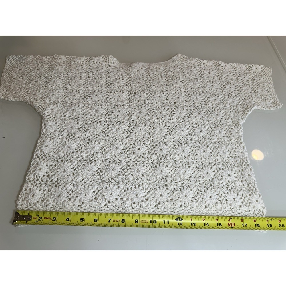 Handmade Top Women's 100% Cotton White Crochet Granny Square Cover Up Size M-L - Picture 7 of 13